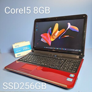 ★爆速Corei5★メモリ8GB/新品SSD256GB/LIFEBOOK/AH77/C/Windows11HOME/カメラ/Office2019H&B/ブルーレイ/富士通/FUJITSU/プレミアムレッド