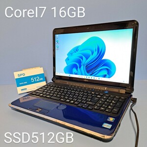 ★最強Corei7★メモリ16GB/新品SSD512GB/LIFEBOOK/AH77/D/Windows11Pro/カメラ/Office2019H&B/ブルーレイ/富士通/FUJITSU/ブルー4コア