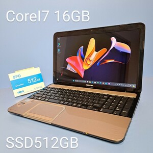 ★最強Corei7★/メモリ16GB/新品SSD512GB/Windows11HOME/T552/58GKD/Office2019H&B/ブルーレイ/Webカメラ/東芝/dynabook/TOSHIBA/ゴールド