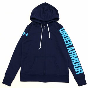 ●UNDER ARMOUR アンダーアーマー ロゴプリント フルジップ スウェット パーカー L 濃紺 ネイビー ジャケット ブルゾン フーディ 婦人