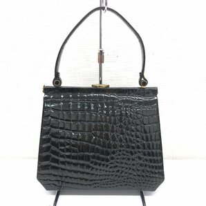 ◆REAL CROCODILE BAG ワニ革 シャイニークロコダイル ハンドバッグ 黒 ブラック レザーバッグ がま口 レディース 女性用 婦人の画像2