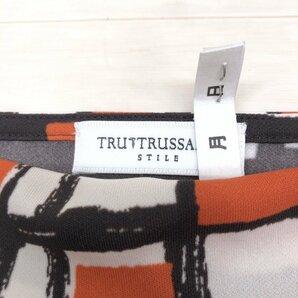 TRU TRUSSARDI トゥルートラサルディ 総柄 オープンネック ドレス ワンピース 40(L) 日本製 半袖 ミディ丈 国内正規品 レディース 女性用の画像3