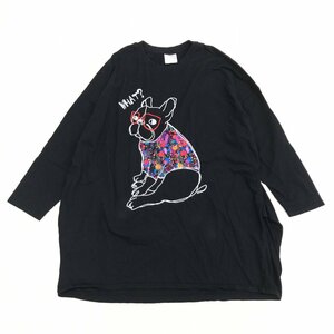 ScoLar スカラー オーバーサイズ 刺繍デザイン ゆったり チュニック カットソー M 黒 ブラック ロンT Tシャツ ビッグシルエット 女性用