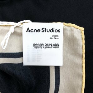 新品 伊製 Acne Studios アクネストゥディオズ シルク100% プリントスカーフ 黒系 ブラック系 イタリア製 ネックチーフ ストール 未使用の画像8