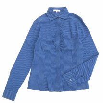 美品 NARACAMICIE ナラカミーチェ フライフロント ストレッチ ギャザー シャツ 1(M) 濃紺系 ネイビー系 ストライプ ブラウス 長袖 女性用_画像1