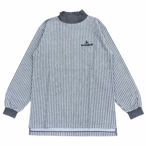 le coq sportif GOLF ルコックゴルフ ロゴ刺繍 モックネック ストライプ ゴルフシャツ S グレー 長袖 デサント 国内正規品 メンズ 紳士