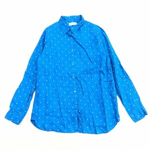 UNIQLO ユニクロ ドット柄 麻 リネン100% シャツ XL 青 ブルー 長袖 ブラウス 2L LL ゆったり 大きいサイズ 国内正規品 レディース 婦人