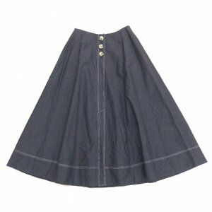 美品 LANVIN en Bleu ランバンオンブルー 麻 リネン スリット フレアスカート 36 w62 ダークグレー マキシ丈 ロングスカート レディース