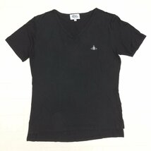 Vivienne Westwood MAN ヴィヴィアンウエストウッド オーブ刺繍 Vネック Tシャツ 44(S) 黒 ブラック 半袖 トップス 日本製 国内正規品 紳士_画像1