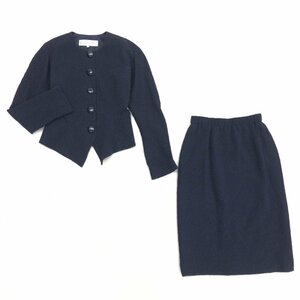 * beautiful goods Christian Dior Christian Dior pleat processing silk skirt suit top and bottom setup 9(M) dark blue no color jacket 