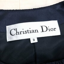 ●美品 Christian Dior クリスチャンディオール プリーツ加工 シルク スカートスーツ 上下セットアップ 9(M) 濃紺 ノーカラージャケット_画像3