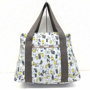 ●LeSportsac レスポートサック プードル 総柄 ナイロン ボストンバッグ グレー系 ショルダーバッグ ハンドバッグ 手提げ わんちゃん 婦人