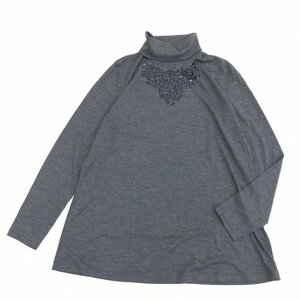 美品 COMME CA DU MODE コムサデモード ウール100% タートルネック チュニック カットソー 15(2XL) ロンT 日本製 3L ゆったり 大きい