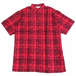  new goods PIA SPORTS Piasports Logo embroidery flax linen check shirt 4(L) red red short sleeves RAIKA Leica domestic regular goods men's gentleman unused 