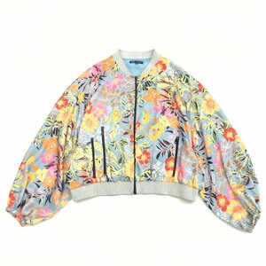 ●trf ZARA ザラ 花柄 ドルマンスリーブ サテン ジップアップ ブルゾン M 総柄 ジャケット 羽織り レディース 女性用