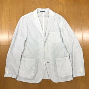 ●美品 Crocodile クロコダイル ストライプ リネンタッチ サマージャケット L グレー系 アンコンジャケット 国内正規品 メンズ 紳士