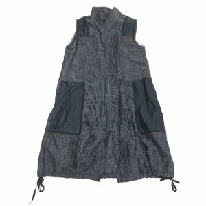 美品 EIKO KONDO エイココンドウ シルクブレンド 麻 リネン ロング ベスト 42(XL) 黒 日本製 コート ジャケット LL 2L ゆったり 大きい