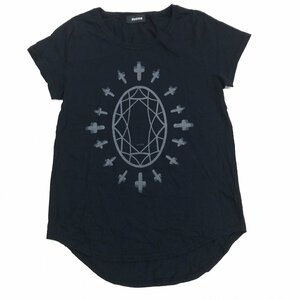 美品 ZUCCa ズッカ コットン100% プリント チュニック Tシャツ F 黒 ブラック 日本製 カットソー 半袖 国内正規品 レディース サンプル品