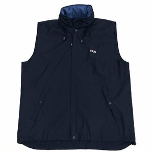 ●FILA フィラ 2way フルジップ フーデット ウインドブレーカー ベスト M 濃紺 ネイビー パーカー ジャージ ジャケット メンズ 紳士