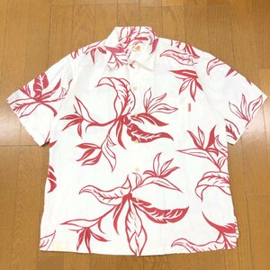 MANGO 芒菓 総柄 花柄 かりゆしウェア M 白 ホワイト×ワインレッド 半袖 マンゴ アロハシャツ カリユシ 沖縄 日本製 国内正規品 メンズ