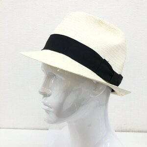 ◆新品 USA製 NEWYORK HAT ニューヨークハット 中折れ ペーパーハット L 白 オフホワイト フェドラハット 麦わら帽子 未使用 アメリカ製