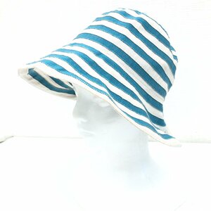MAXIM マキシン マリンボーダー つば広 リボン ハット M ターコイズブルー×オフホワイト キャペリンハット 帽子 女優帽 日除け UV対策