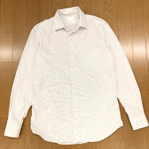 Paul Smith ポールスミス ストライプ ピンドット柄 水玉 ストレッチ ドレスシャツ M 白×紺 カッターシャツ カフスボタン対応 日本製 紳士