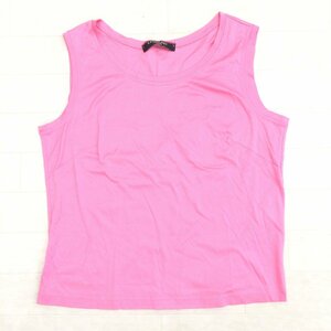 美品 LEONARD レオナール コットン100% ロゴ刺繍 ノースリーブ カットソー LL ピンク 日本製 タンクトップ Tシャツ XL 2L ゆったり 大きい