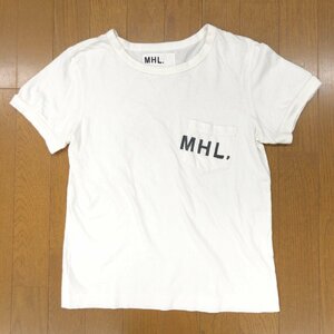 MHL. マーガレットハウエル コットン100% ロゴプリント Tシャツ 1(S) 白 ホワイト 日本製 カットソー Tシャツ 国内正規品 レディース