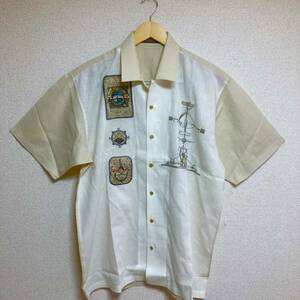 希少アラミスARAMIS半袖開襟シャツ/ビンテージ刺繍/コットン＆麻混合オープンシャツXL相当