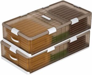 ベッド下収納ボックス キャスター付き 収納ケース 積み重ね 蓋には除湿剤を入れるための穴 折り畳み式 フタ付き tks-yy176-155-2set-wh