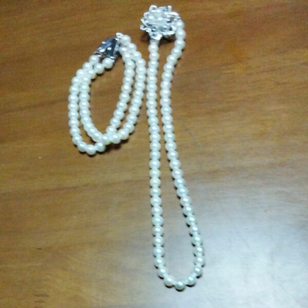 本真珠 ネックレスと ブレスレット　6.5ミリ玉　ホワイトピンク系　