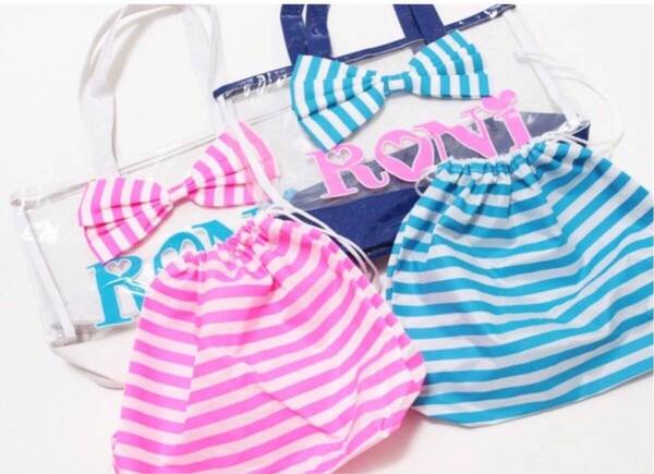新品タグ付き RONIロニィ 巾着袋付き立体リボンプールバッグ 【ピンク・ブルー】 海プール 小学生女の子 人気