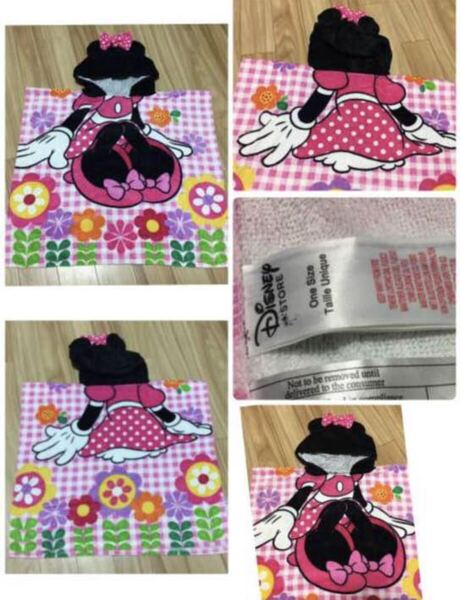 新品未使用ディズニー購入 ミニーちゃんなりきり変身フードタオル ベビーおくるみ プール海
