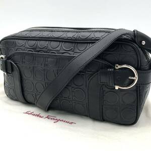 1 jpy ~[ unused class ]Salvatore Ferragamo Ferragamo men's shoulder bag diagonal .. Cross body business gun chi-ni leather black 