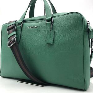 1 jpy ~[ rare color / ultimate beautiful goods ]COACH Coach Graham men's business bag 2way A4 briefcase tote bag shoulder leather original leather green 