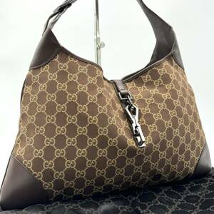 1円〜【希少/美品】GUCCI グッチ ジャッキー GGキャンバス ワンショルダーバッグ 肩掛け 腕掛け SV金具 レザー 本革 ブラウン系 レディース