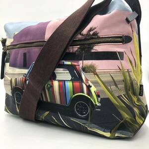 1 jpy ~[ ultimate beautiful goods ] Paul Smith Mini Cooper men's shoulder bag A4mesenja- print transcription car canvas leather black black 