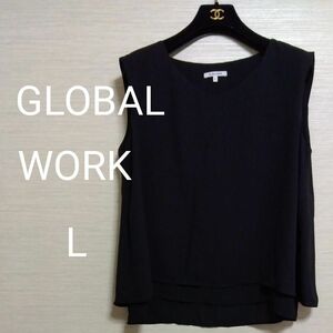 【GLOBAL WORK☆グローバルワーク】シフォン生地　ノースリーブトップス　 カットソー　L　11号　黒　ブラック