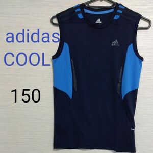 ◆【adidas☆アディダス】150サイズ　ノースリーブ　タンクトップ　アディダスクール　ネイビー　メッシュ