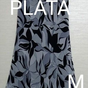 【PLATA】クロスプラス　ビッグフラワー　 ノースリーブ ワンピース　ロング　グレー　M　9号　お呼ばれドレス