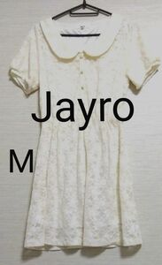 ◆【Jayro☆ジャイロ】総レース　半袖ワンピース　ホワイト系　ミニ丈　ウエストゴム　M　9号　ジュングループ　洗濯可能