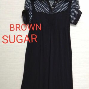 【BROWN SUGAR☆ブラウンシュガー】黒　ドット柄　ビスチェ風 チュニックワンピース　シアー素材　サイズ不明　採寸確認