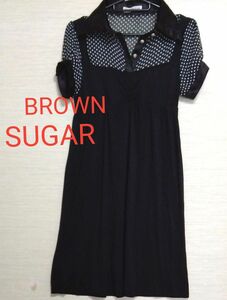 【BROWN SUGAR☆ブラウンシュガー】黒　ドット柄　ビスチェ風 チュニックワンピース　シアー素材　サイズ不明　採寸確認