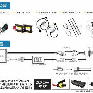 送無▼薄型 H4スライド リレーレス 55W HIDフルキット 6000Kの画像3