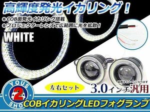 3インチ 76mm COB イカリング LED プロジェクター フォグランプ 白×白 左右セット 10W×2 合計20W ハイパワーライト ステー付 Mサイズ