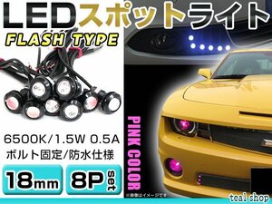 ☆8個セット☆牛目 丸型 デイライト 12V LED 18mm 防水 バック スポット バイク デコ レーション ドレスアップ ☆ピンク☆フラッシュ