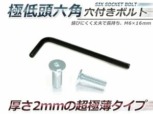 メール便 極低頭 1.5mm M6×16mm六角穴付 普通車/軽自動車 メッキ ナンバーボルト 2本セット 工具付 ネジ バイク/車用 目立たないオシャレ