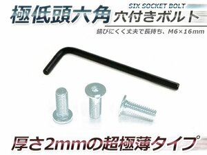 メール便 極低頭 1.5mm M6×16mm六角穴付 普通車/軽自動車 メッキ ナンバーボルト 3本セット 工具付 ネジ バイク/車用 目立たないオシャレ