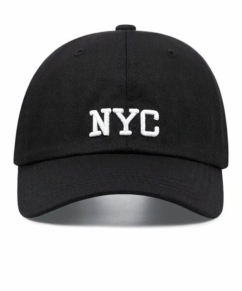 【刺繍キャップ 】帽子●NYC×黒★新品未使用★男女兼用★ サイド刺繍 ゴルフ コットン CAP ブラック BLACK